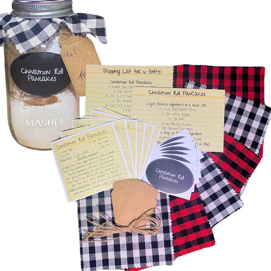 A Gift in a Jar Recipe Kit - Cinnamon Roll Pancakes - DIY Kit for 6 Unique Gifts
