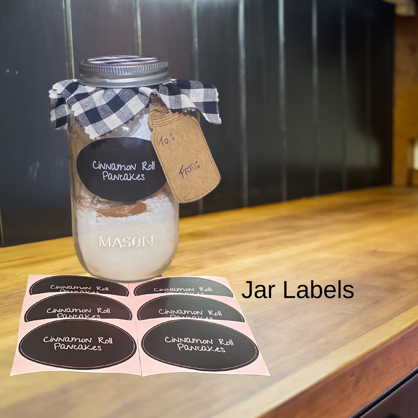 A Gift in a Jar Recipe Kit - Cinnamon Roll Pancakes - DIY Kit for 6 Unique Gifts
