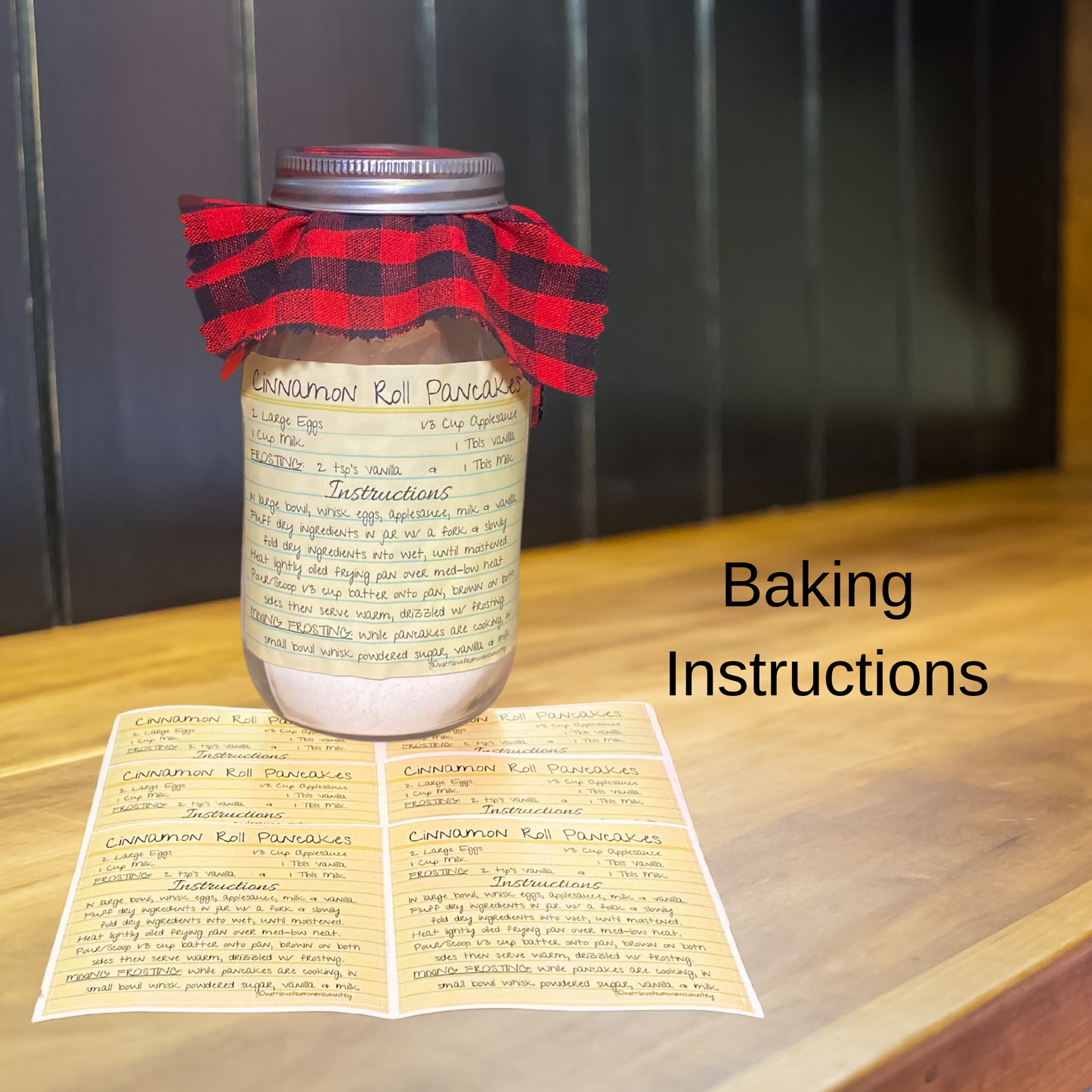 A Gift in a Jar Recipe Kit - Cinnamon Roll Pancakes - DIY Kit for 6 Unique Gifts
