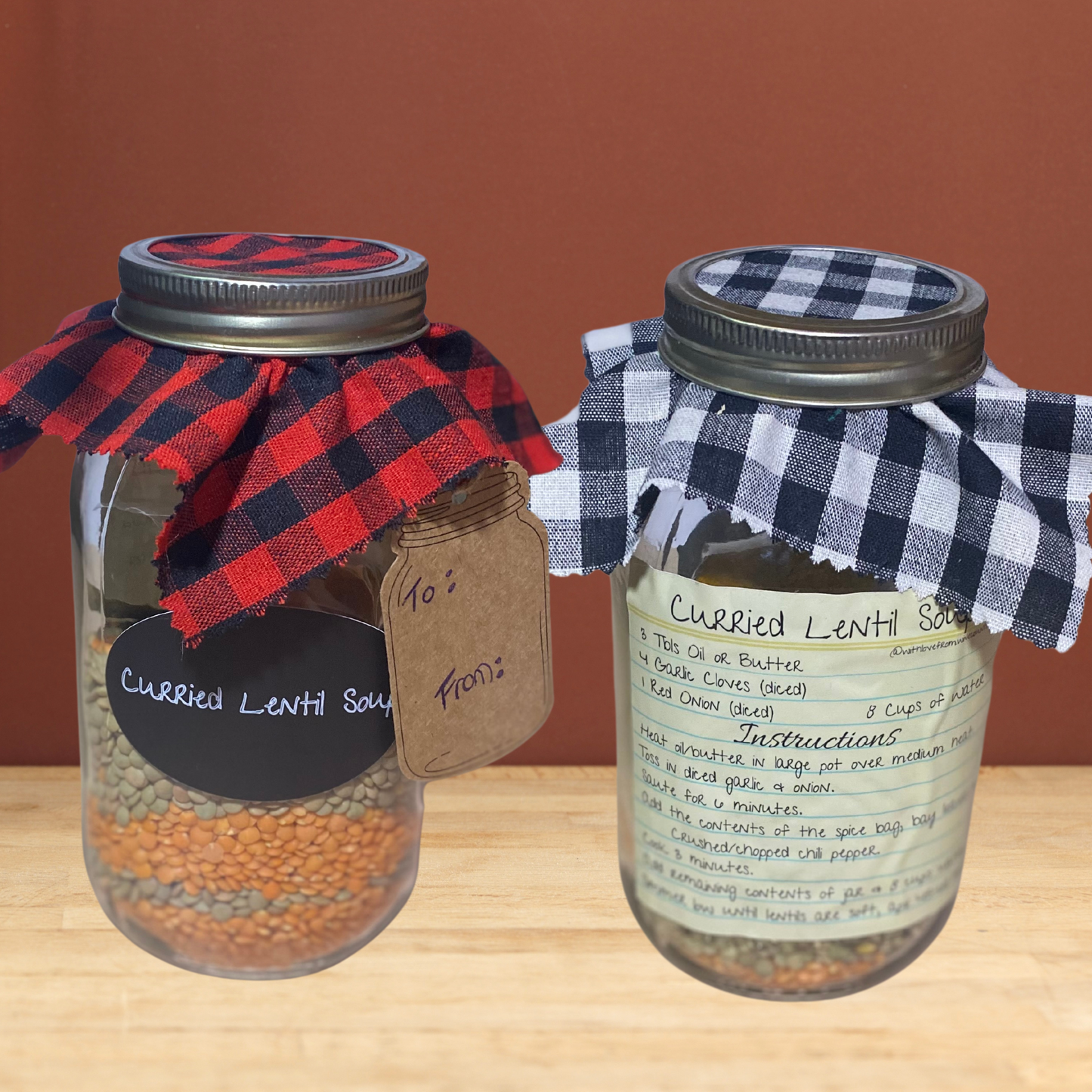 A Gift in a Jar Recipe Kit - Curried Lentil Soup -  DIY Kit for 6 Unique Gifts