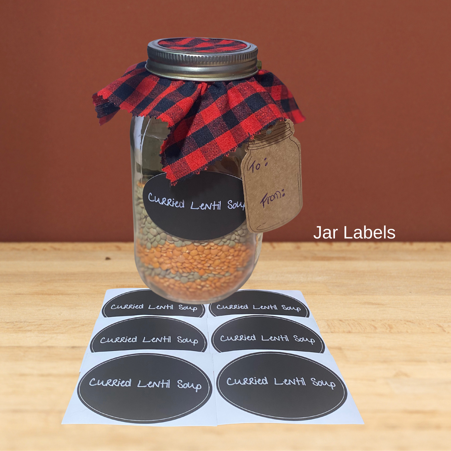 A Gift in a Jar Recipe Kit - Curried Lentil Soup -  DIY Kit for 6 Unique Gifts