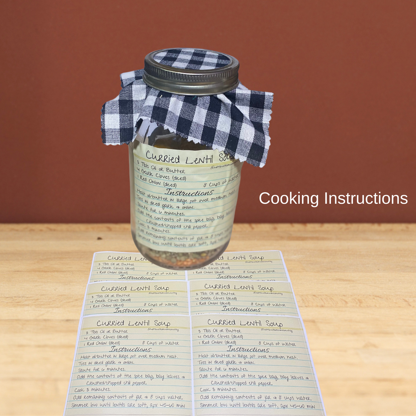 A Gift in a Jar Recipe Kit - Curried Lentil Soup -  DIY Kit for 6 Unique Gifts