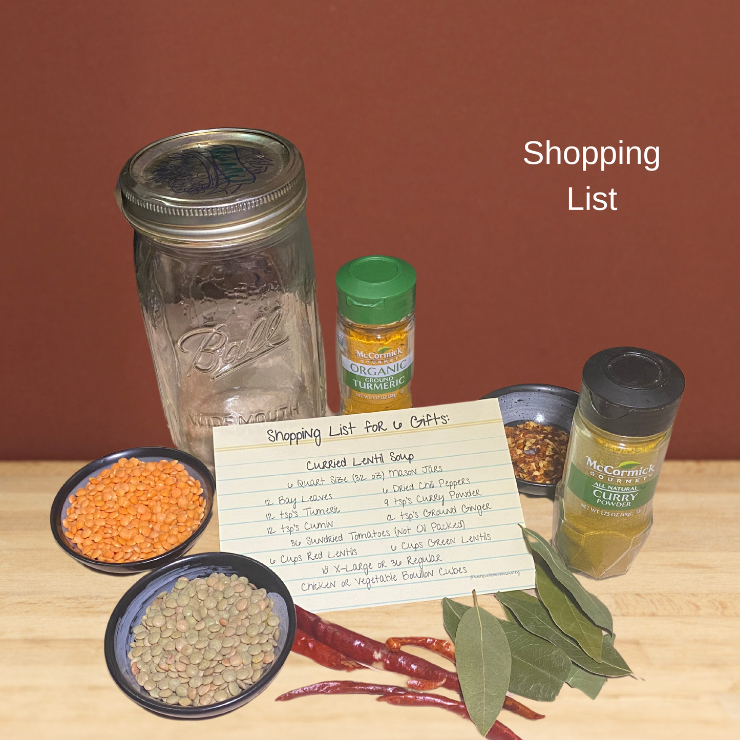 A Gift in a Jar Recipe Kit - Curried Lentil Soup -  DIY Kit for 6 Unique Gifts