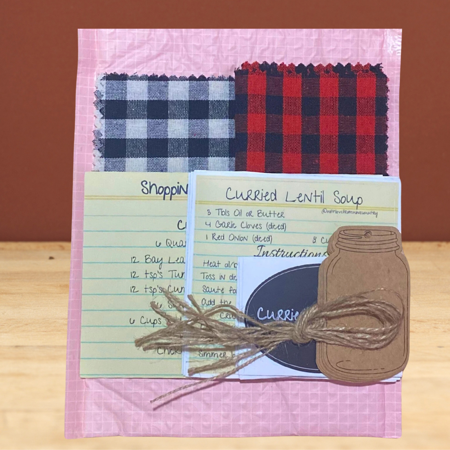 A Gift in a Jar Recipe Kit - Curried Lentil Soup -  DIY Kit for 6 Unique Gifts