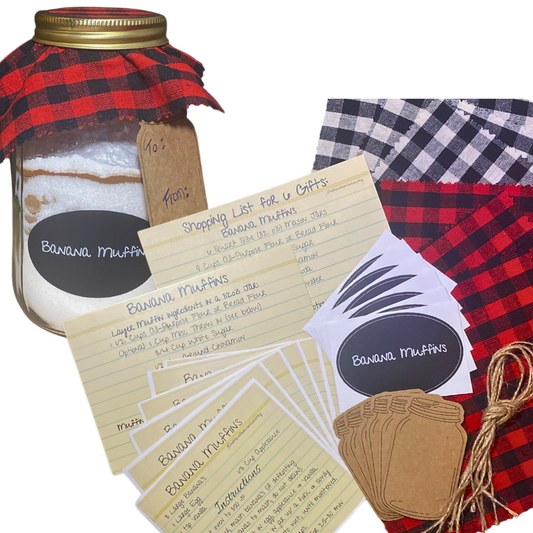 A Gift in a Jar Recipe Kit - Banana Muffins - DIY Kit for 6 Unique Gifts