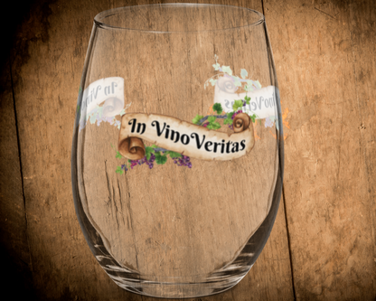 In Vino Veritas Stemless Wine Glass - 15 oz Glass Tumbler