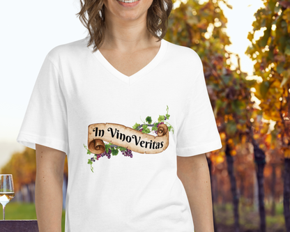 In Vino Veritas Wine T-Shirt - Unisex V-Neck Design for Wine Lovers