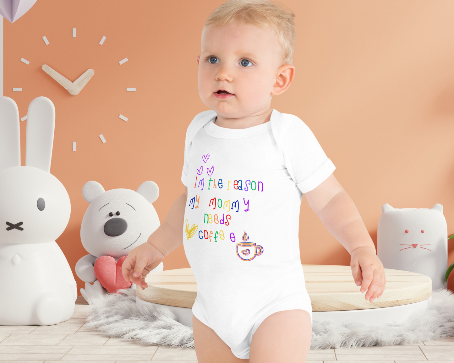 The Reason Mommy Needs Coffee" Short Sleeve Baby One Piece