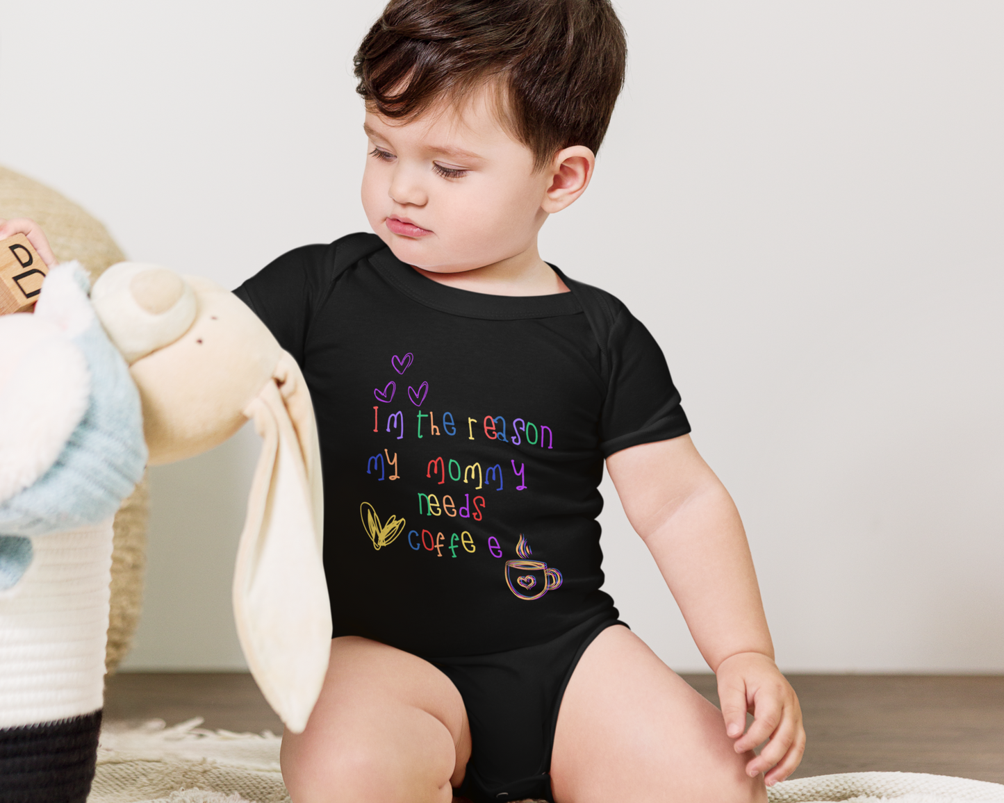 The Reason Mommy Needs Coffee" Short Sleeve Baby One Piece