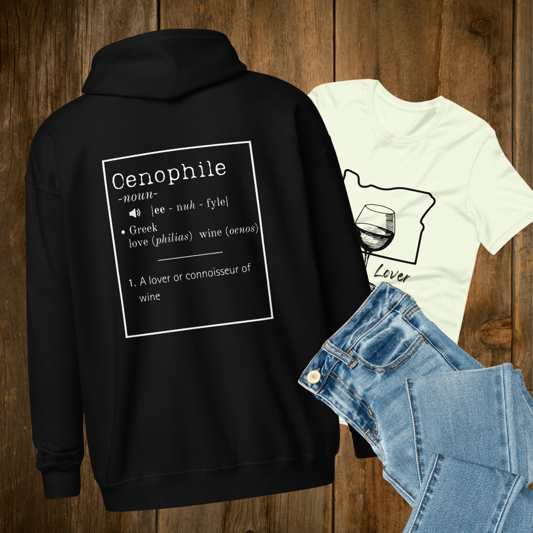 Oenophile Wine Shirt - Black Zip Up Hoodie - Wine Lover Sweatshirt