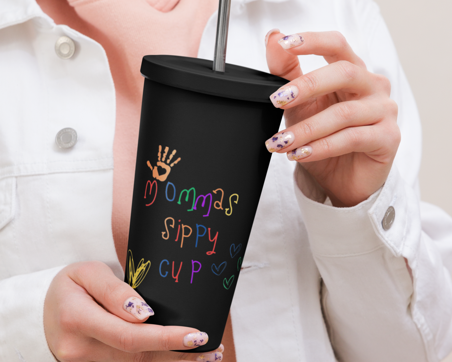 Insulated Momma's Sippy Cup Tumbler with Straw - Stainless Steel, 20 oz