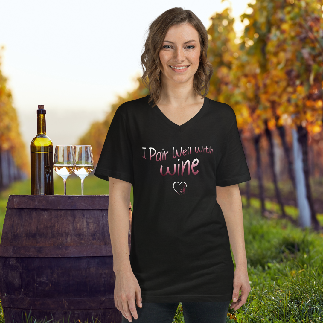 I Pair Well with Wine V-Neck Tee