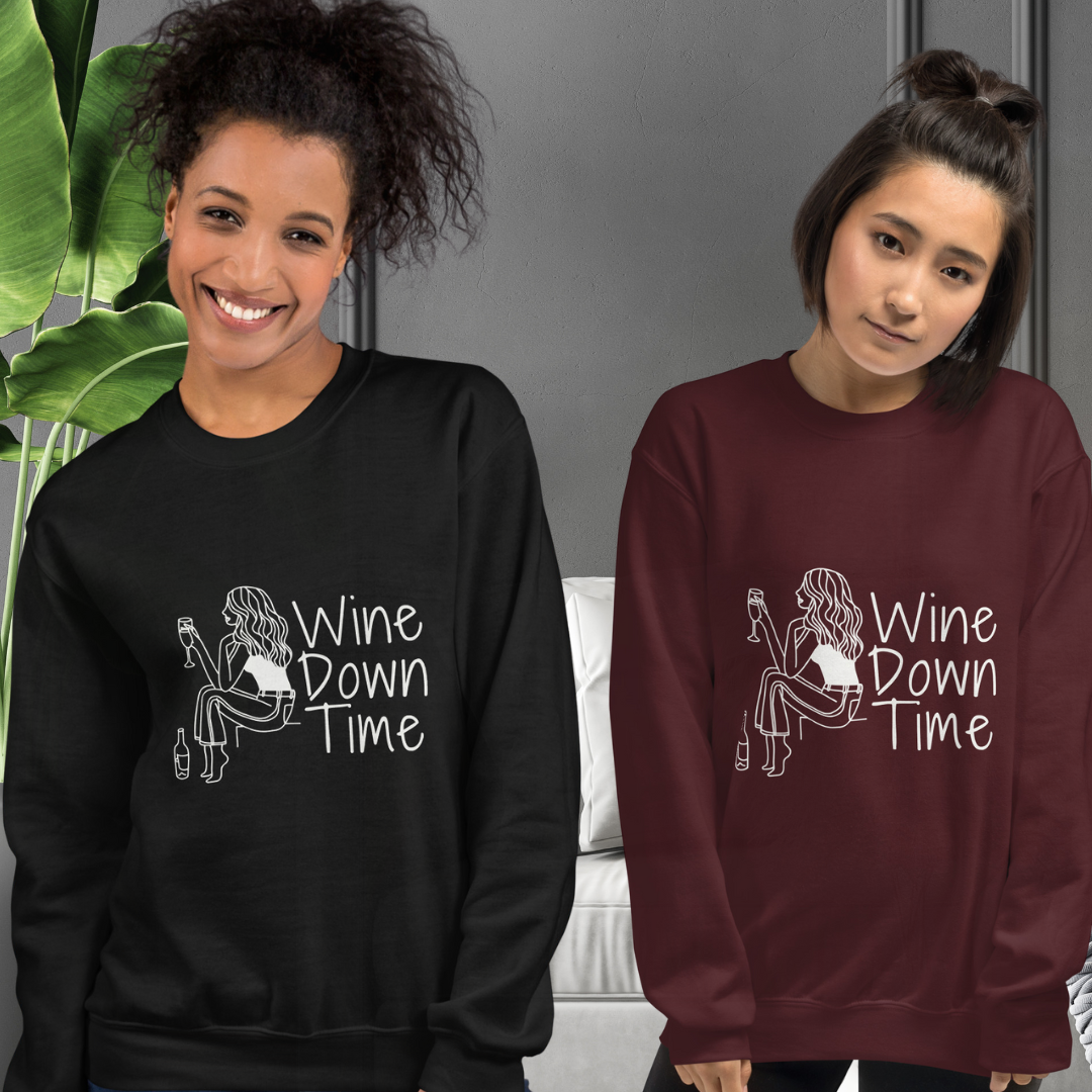 Wine Down Time Comfort Sweatshirt - Black or Burgundy