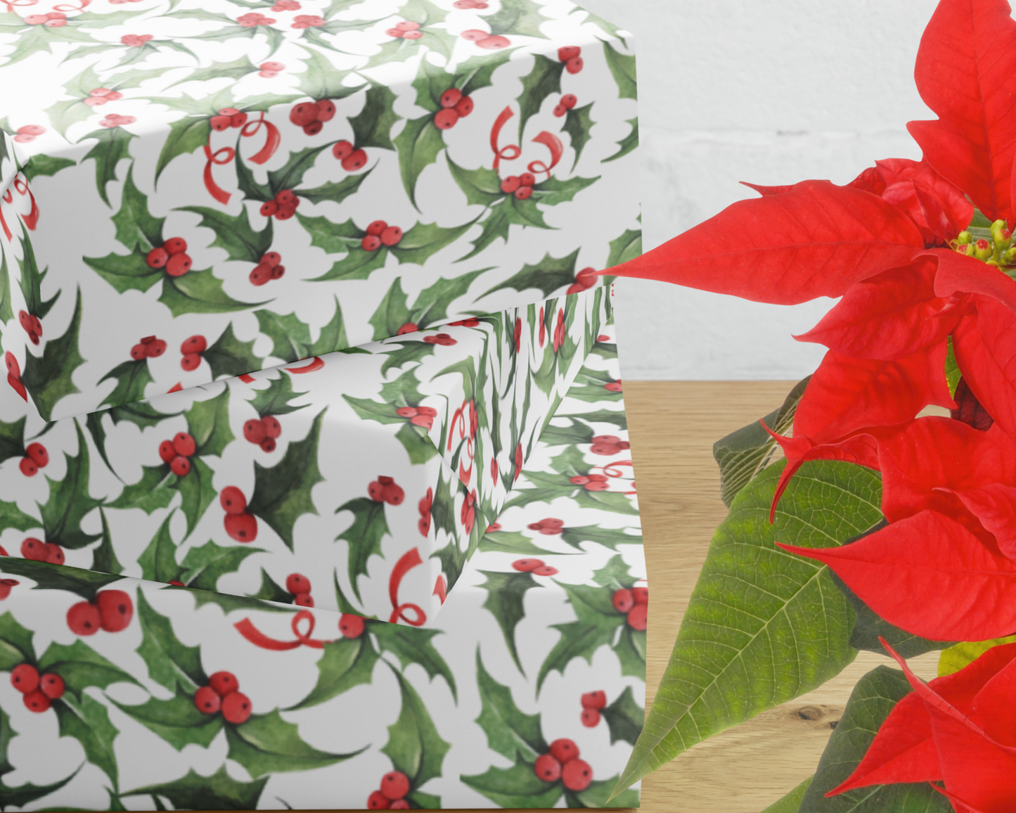 Holly Christmas Wrapping Paper Set (3 Sheets)