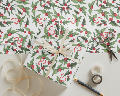 Holly Christmas Wrapping Paper Set (3 Sheets)