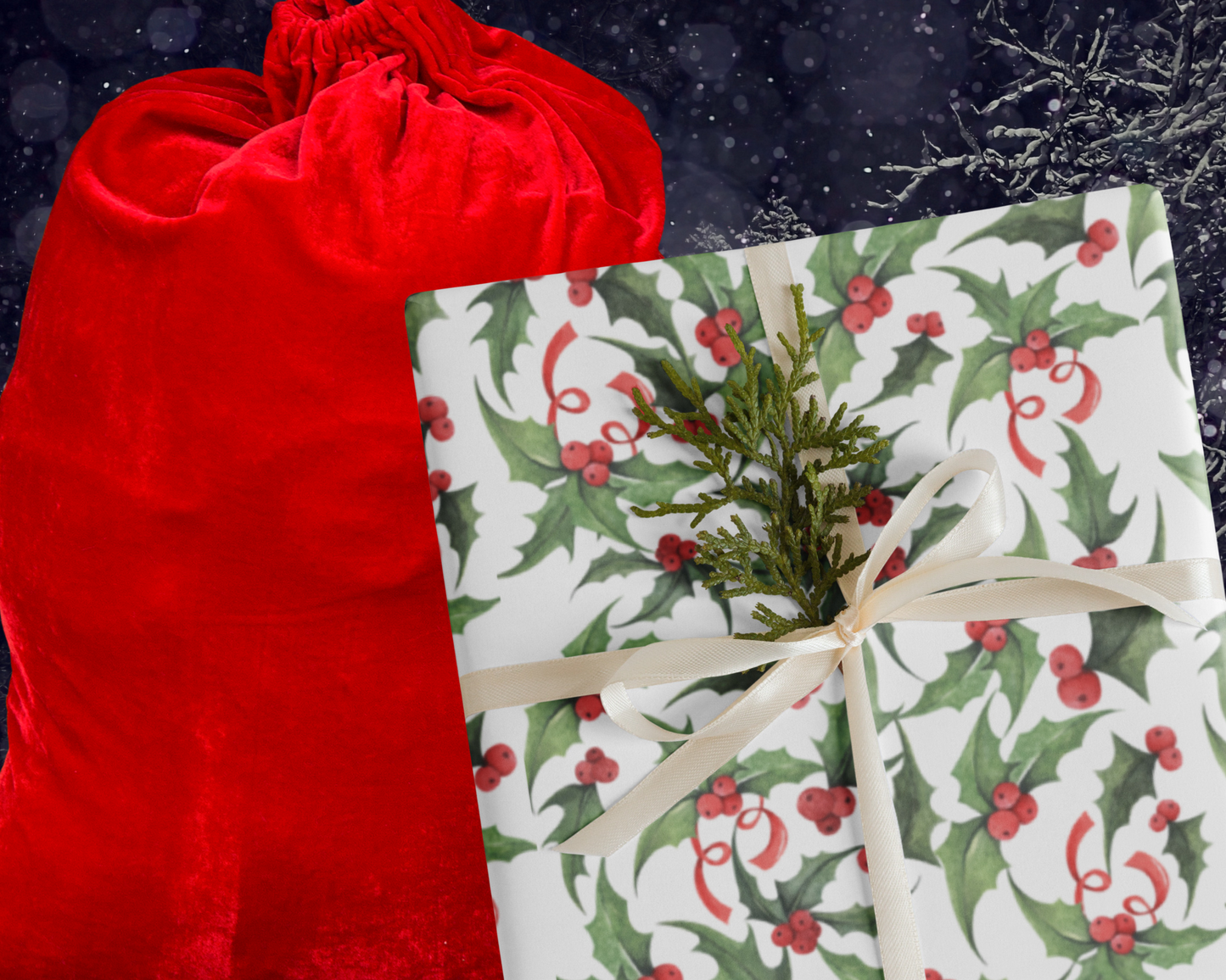 Holly Christmas Wrapping Paper Set (3 Sheets)