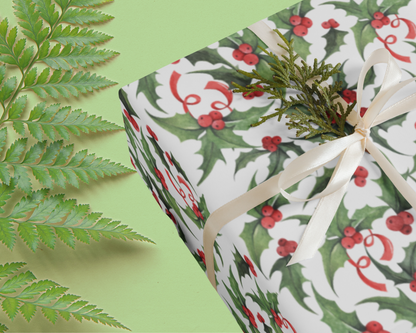 Holly Christmas Wrapping Paper Set (3 Sheets)