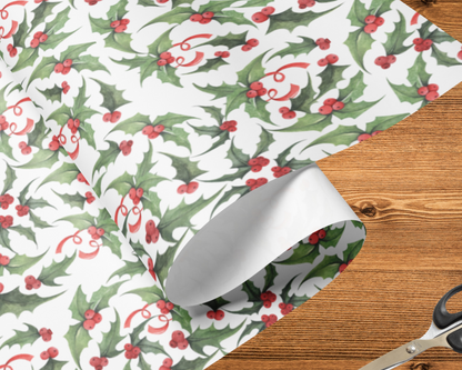 Holly Christmas Wrapping Paper Set (3 Sheets)