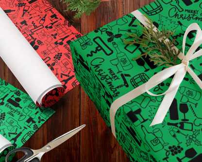 Wine Themed Premium Christmas Wrapping Paper Set - Red-Green-White