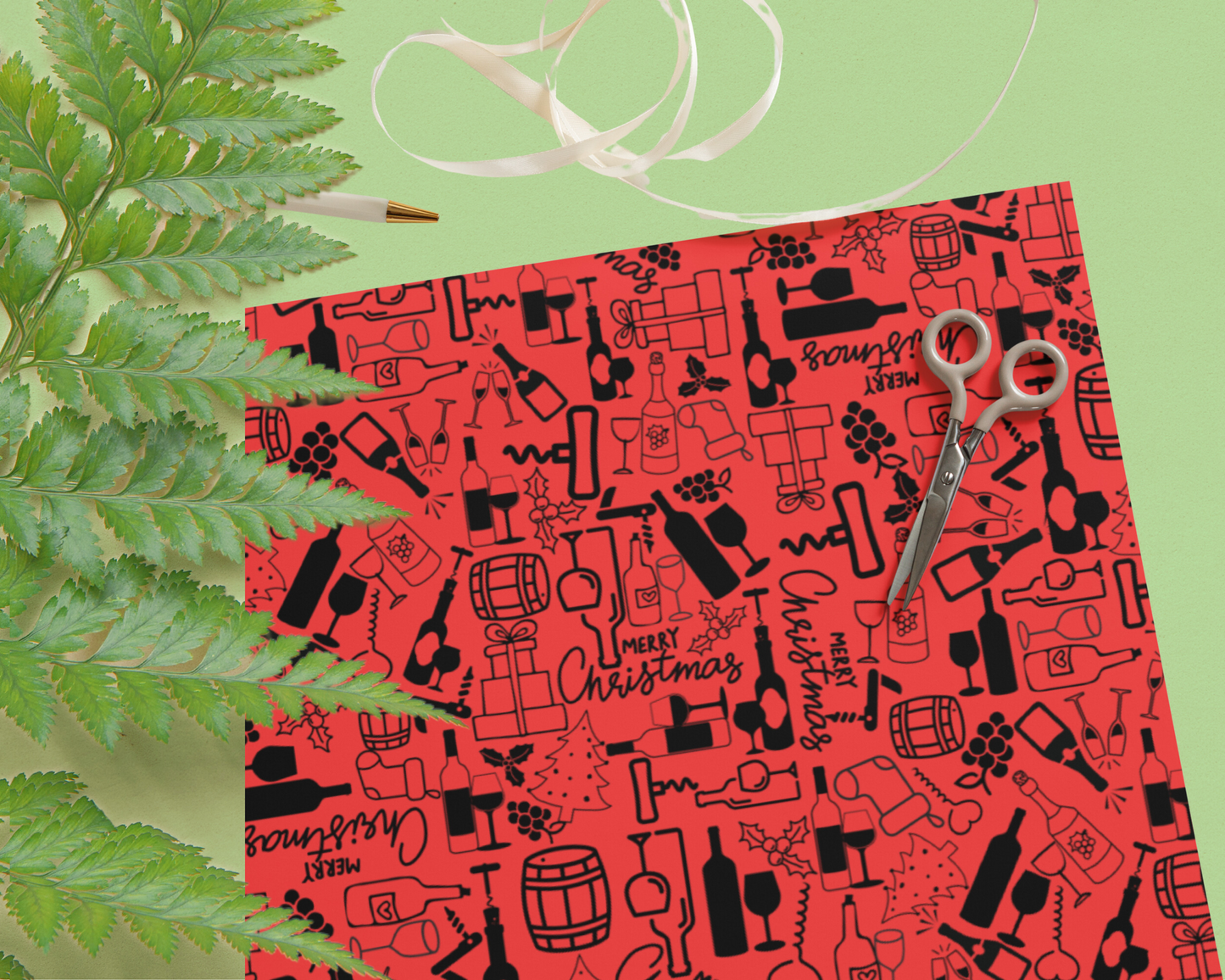 Wine Themed Premium Christmas Wrapping Paper Set - Red-Green-White