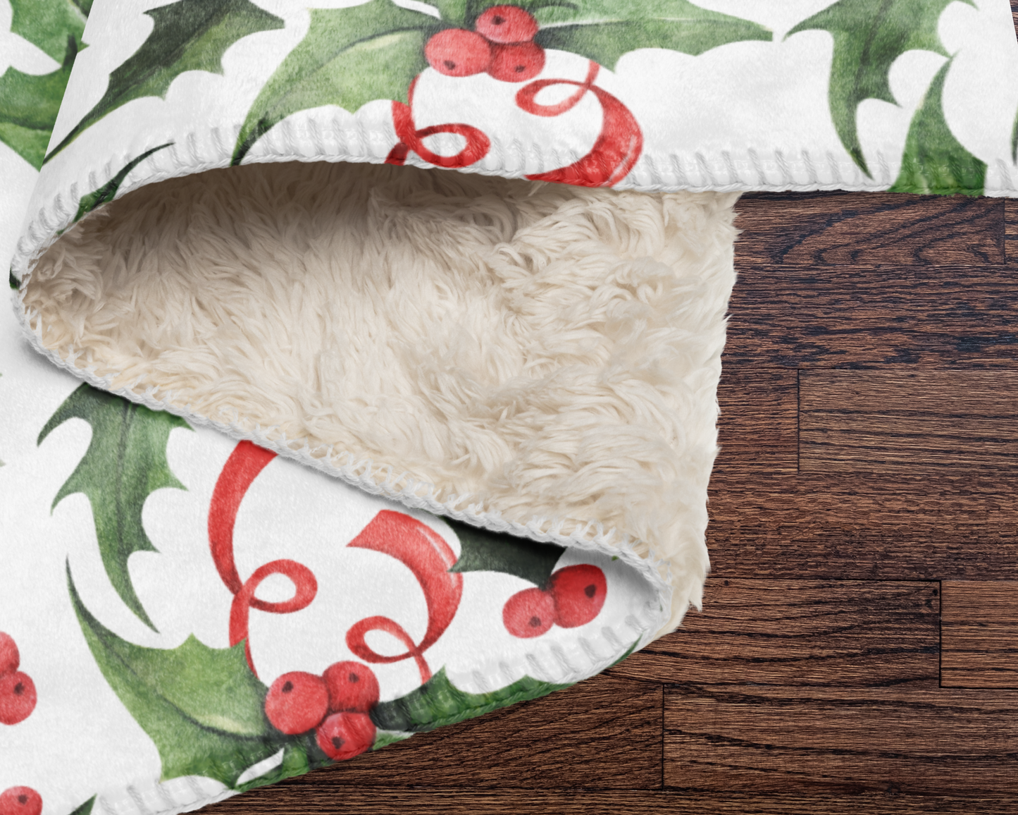 Classic Christmas Holly Throw Blanket - 50x60 | Prem. Polyester Sherpa Blanket for Festive Comfort