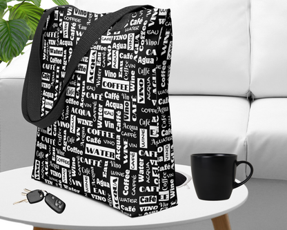 Stylish 'Wine Water Coffee' Everyday Tote Bag