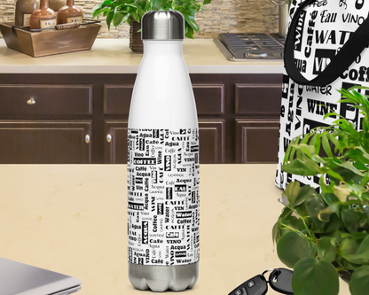 Black on White 'Wine Water Coffee' Thermal Stainless Steel Water Bottle - 17 oz