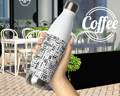 Black on White 'Wine Water Coffee' Thermal Stainless Steel Water Bottle - 17 oz