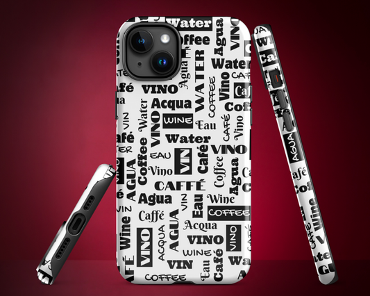 Black on White "Wine Water Coffee" Shock-Absorbing Tough Case for IPhone®