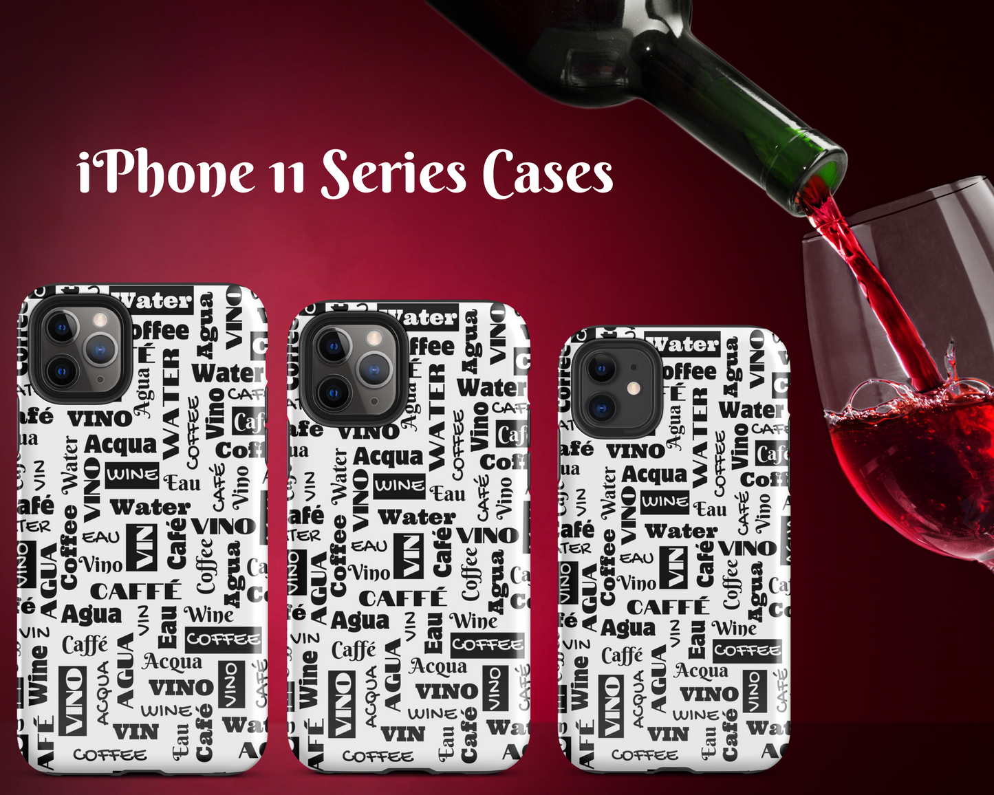 Black on White "Wine Water Coffee" Shock-Absorbing Tough Case for IPhone®