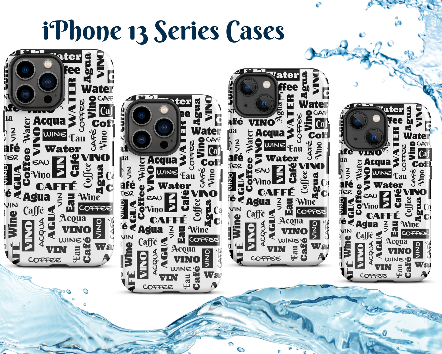 Black on White "Wine Water Coffee" Shock-Absorbing Tough Case for IPhone®