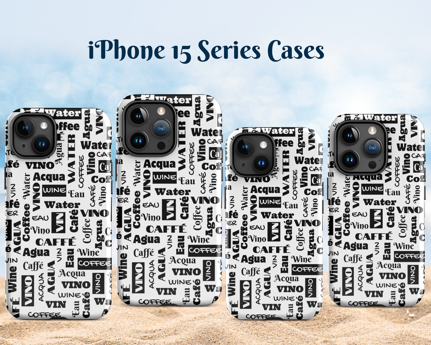 Black on White "Wine Water Coffee" Shock-Absorbing Tough Case for IPhone®