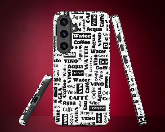 Black and White "Wine Water Coffee" Shock-Absorbing Tough Case for Samsung®