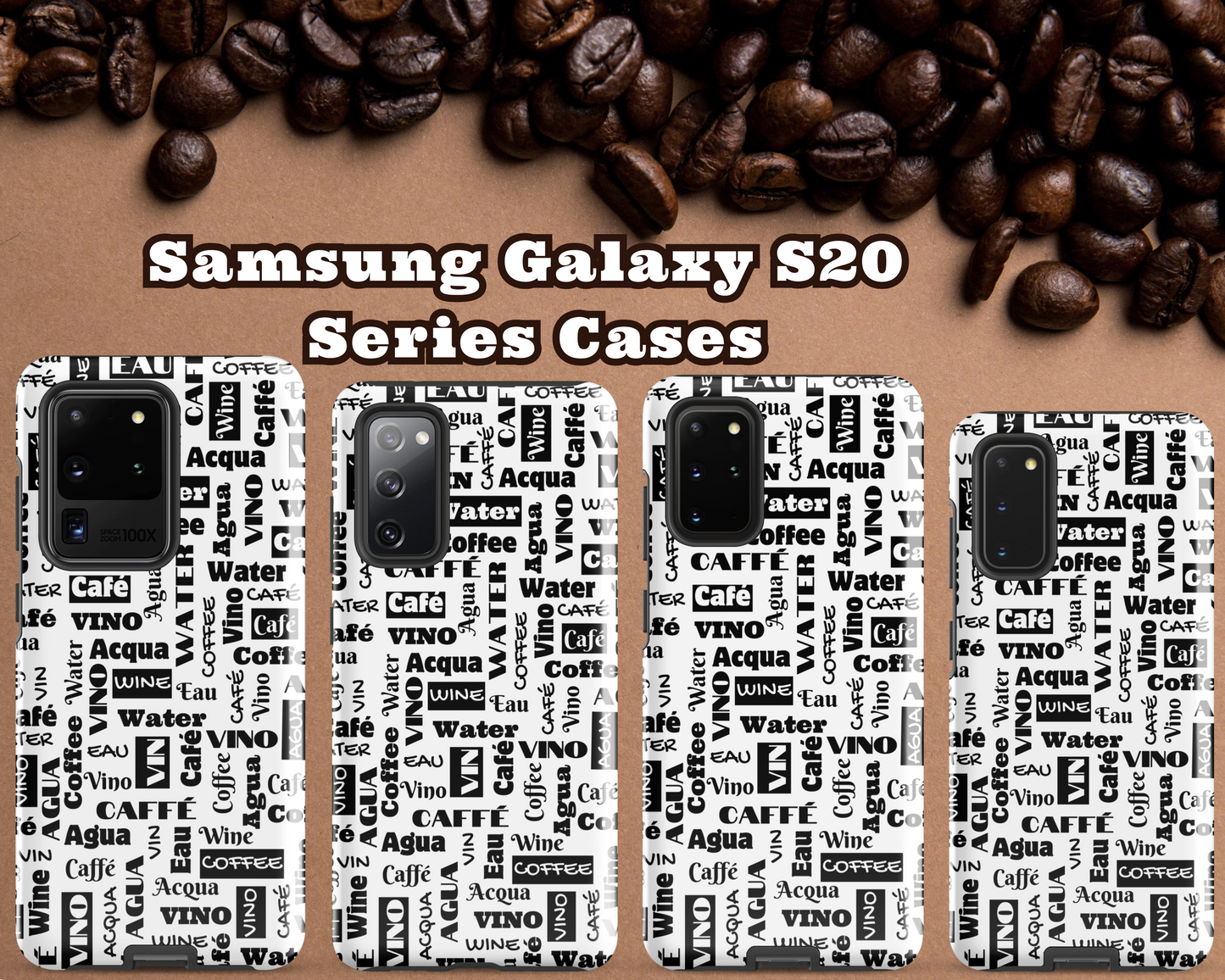 Black and White "Wine Water Coffee" Shock-Absorbing Tough Case for Samsung®