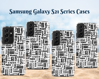 Black and White "Wine Water Coffee" Shock-Absorbing Tough Case for Samsung®