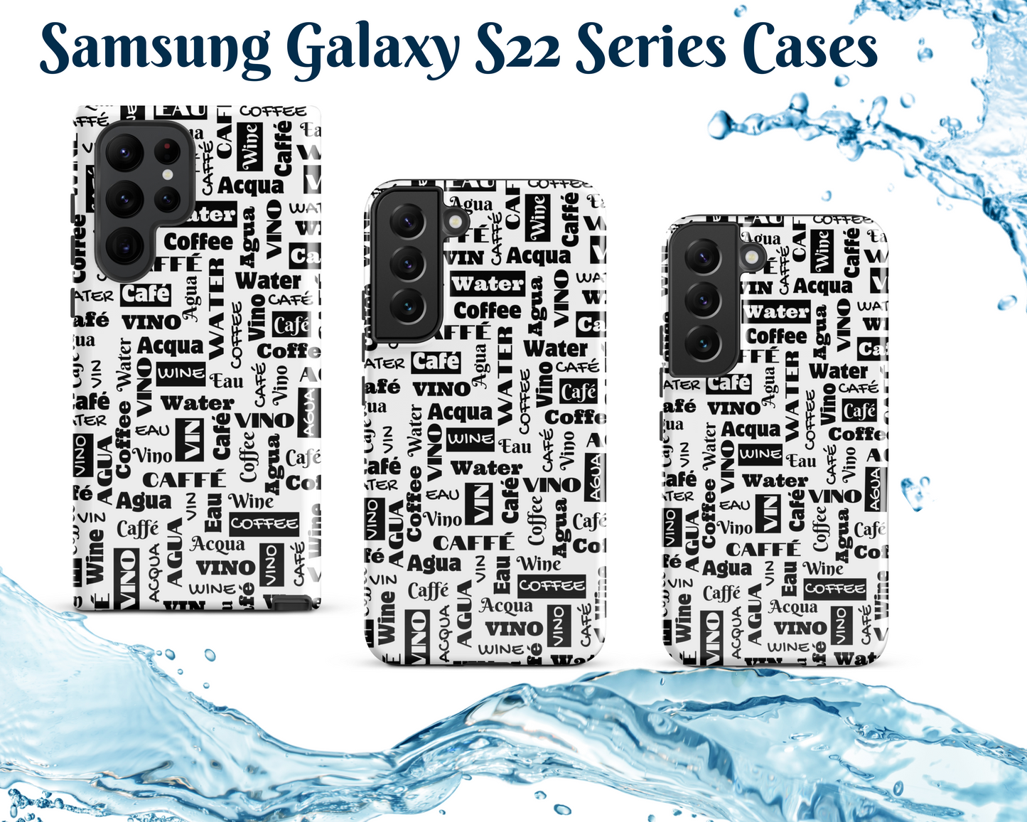 Black and White "Wine Water Coffee" Shock-Absorbing Tough Case for Samsung®