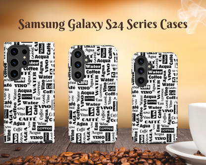 Black and White "Wine Water Coffee" Shock-Absorbing Tough Case for Samsung®