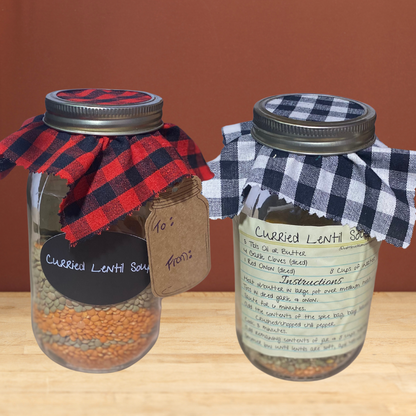 Gifts in a Jar Recipe Kit - Curried Lentil Soup -  DIY Kit for 6 Unique Gifts