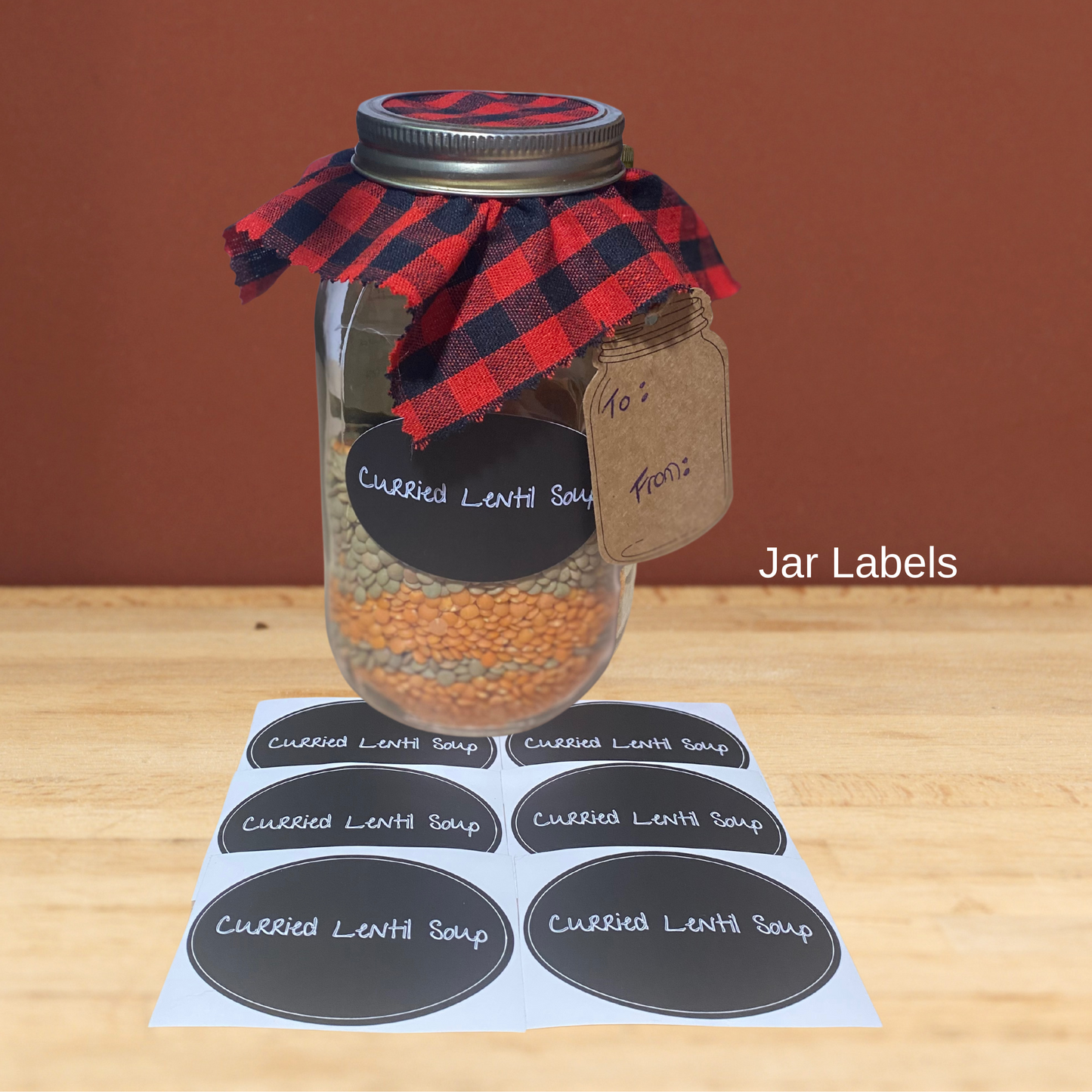 Gifts in a Jar Recipe Kit - Curried Lentil Soup -  DIY Kit for 6 Unique Gifts