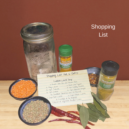 Gifts in a Jar Recipe Kit - Curried Lentil Soup -  DIY Kit for 6 Unique Gifts