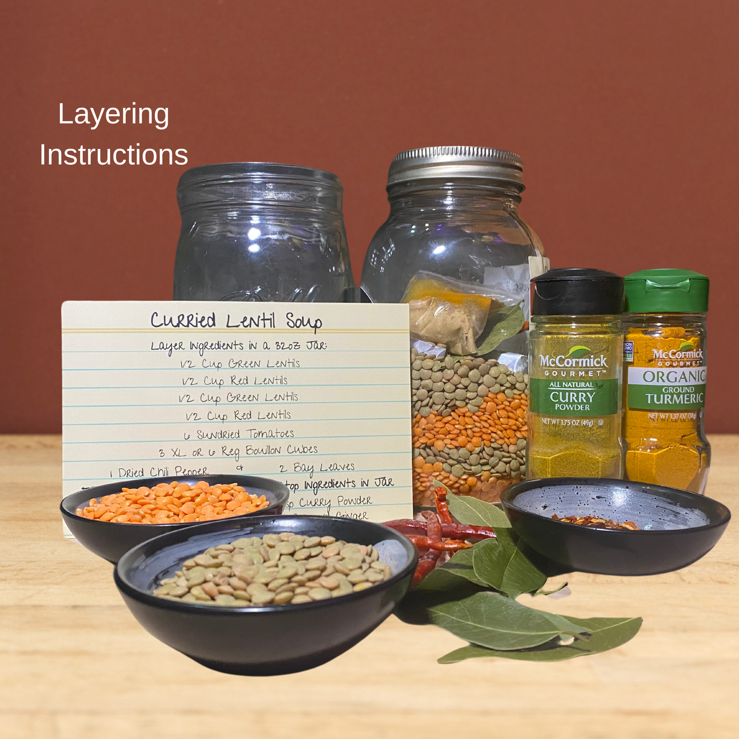 Gifts in a Jar Recipe Kit - Curried Lentil Soup -  DIY Kit for 6 Unique Gifts