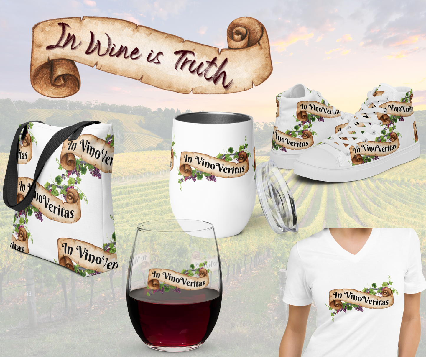 In Vino Veritas Wine T-Shirt - Unisex V-Neck Design for Wine Lovers