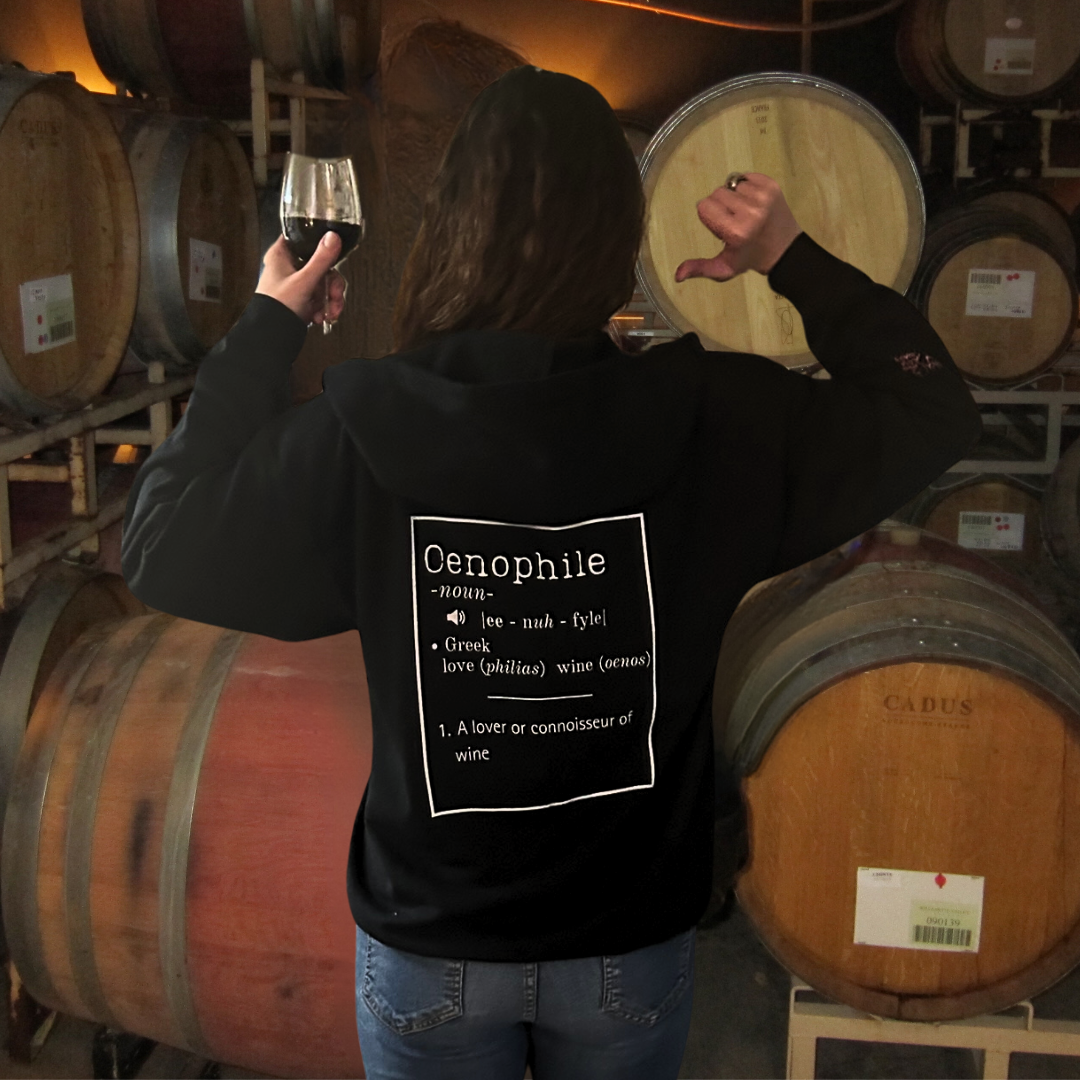 Oenophile Wine Shirt - Black Zip Up Hoodie - Wine Lover Sweatshirt